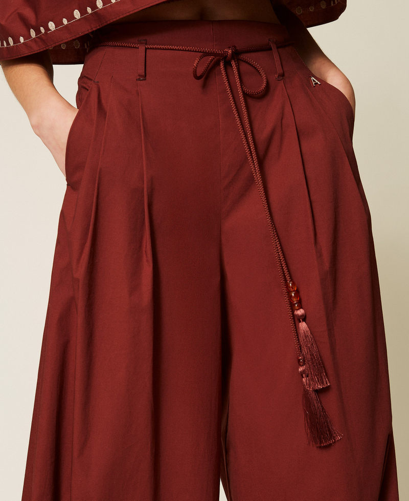 Poplin palazzo trousers with embroidery Brown Red Clay Woman 261AT2043_00260_04