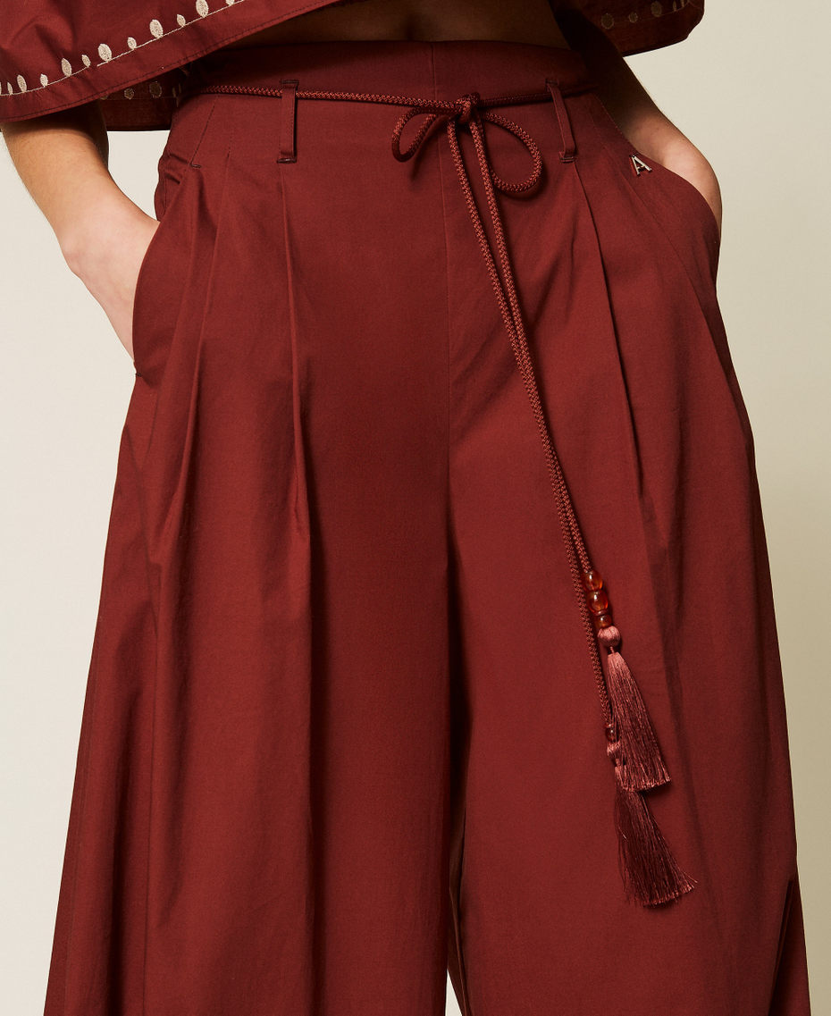Poplin palazzo trousers with embroidery Brown Red Clay Woman 261AT2043_00260_04