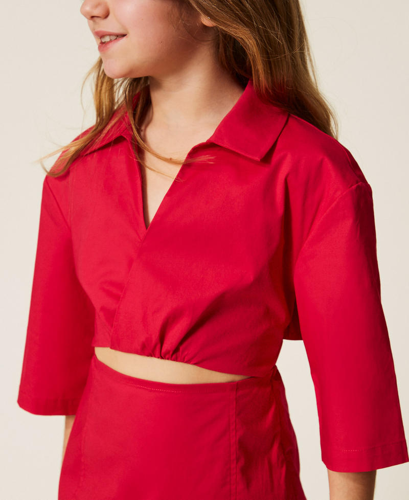 Short poplin dress with cut-out Magenta Red Girl 261GJ2011_13160_04