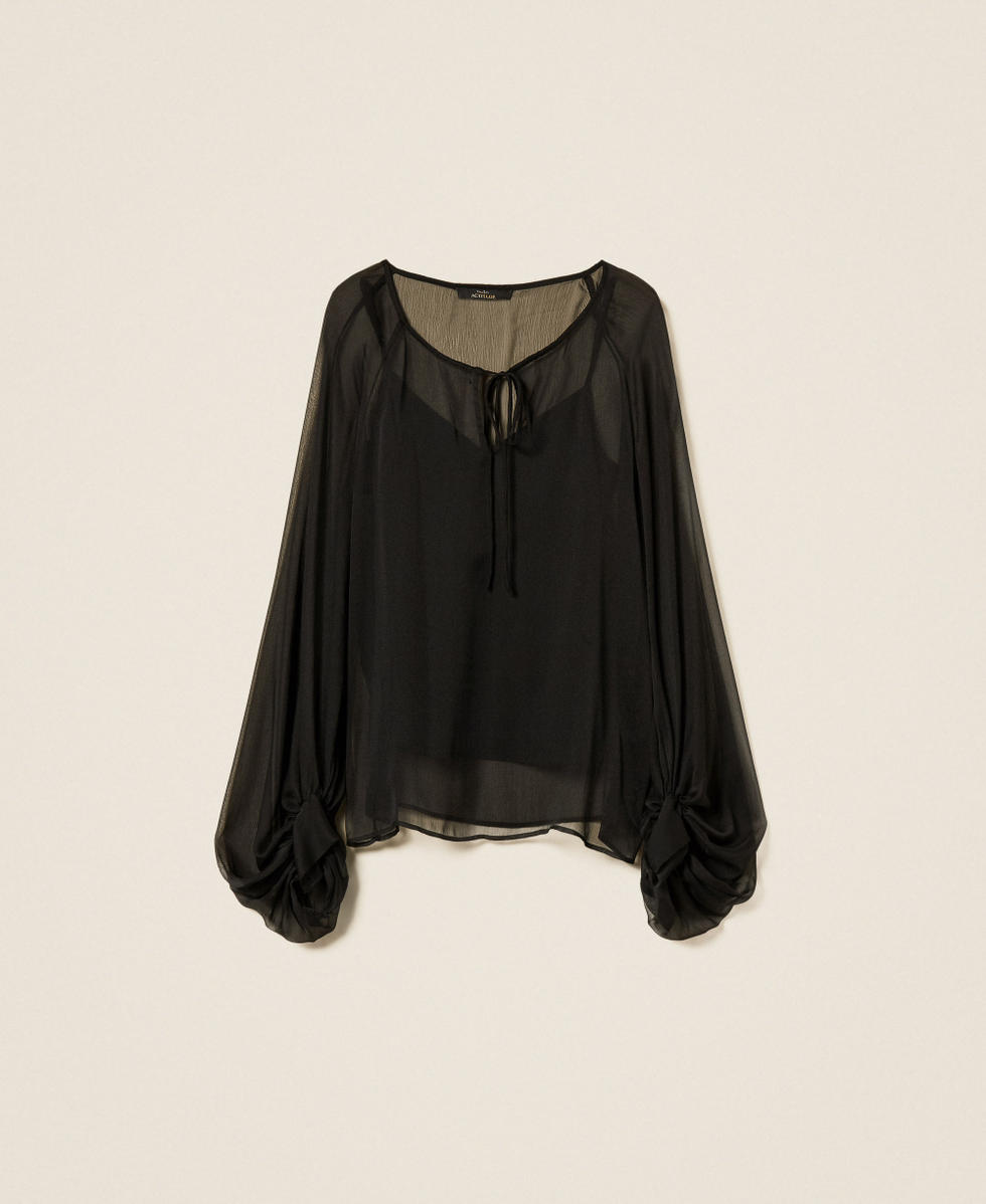 Blouse en voile Noir Femme 252AP2582_00006_S0