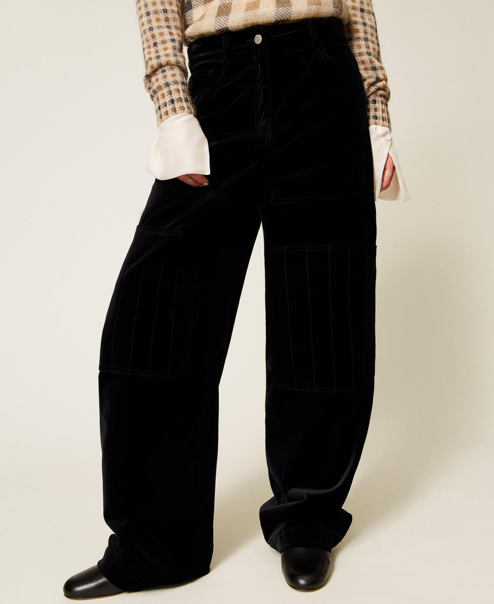Pantaloni in velluto con impunture Nero Donna 252AT2161_00006_04