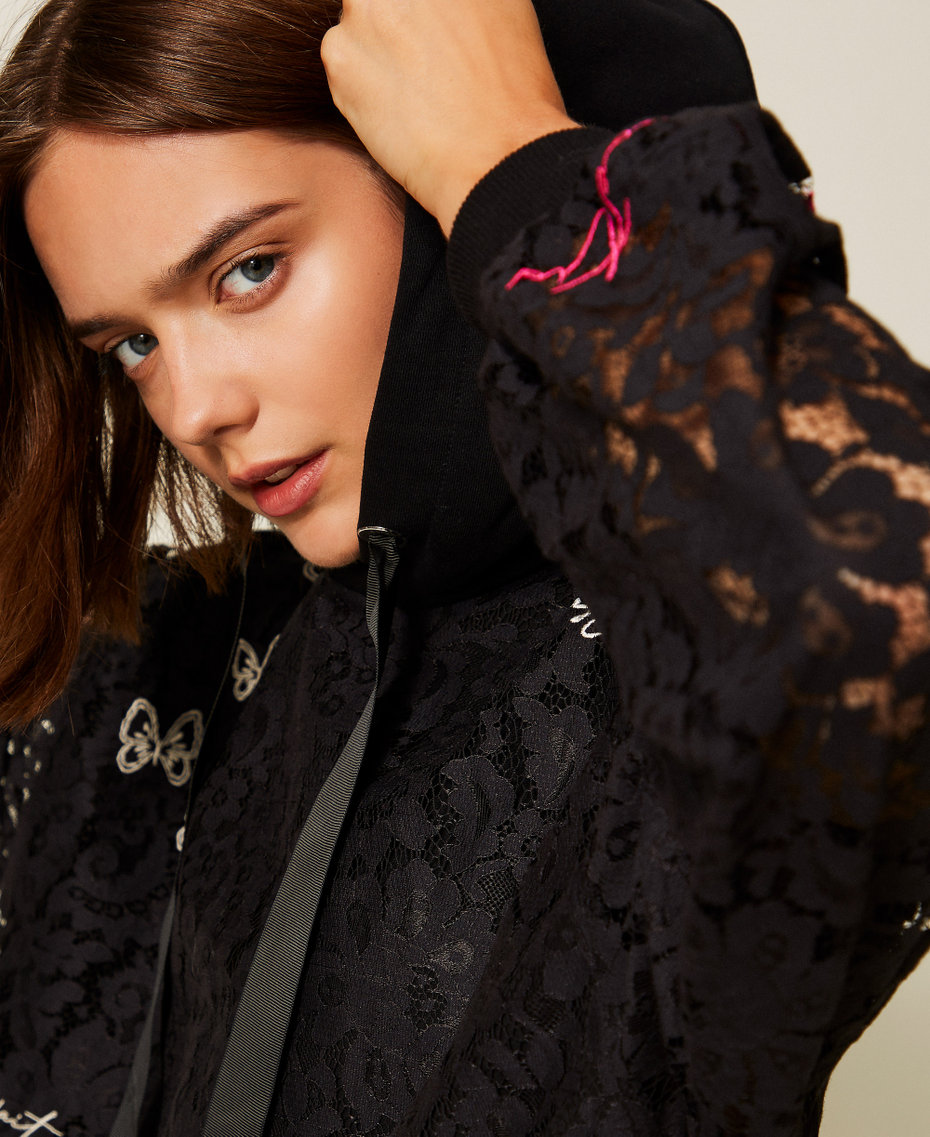 MYFO maxi lace sweatshirt with embroidery Black Woman 252AQ2140_00006_04