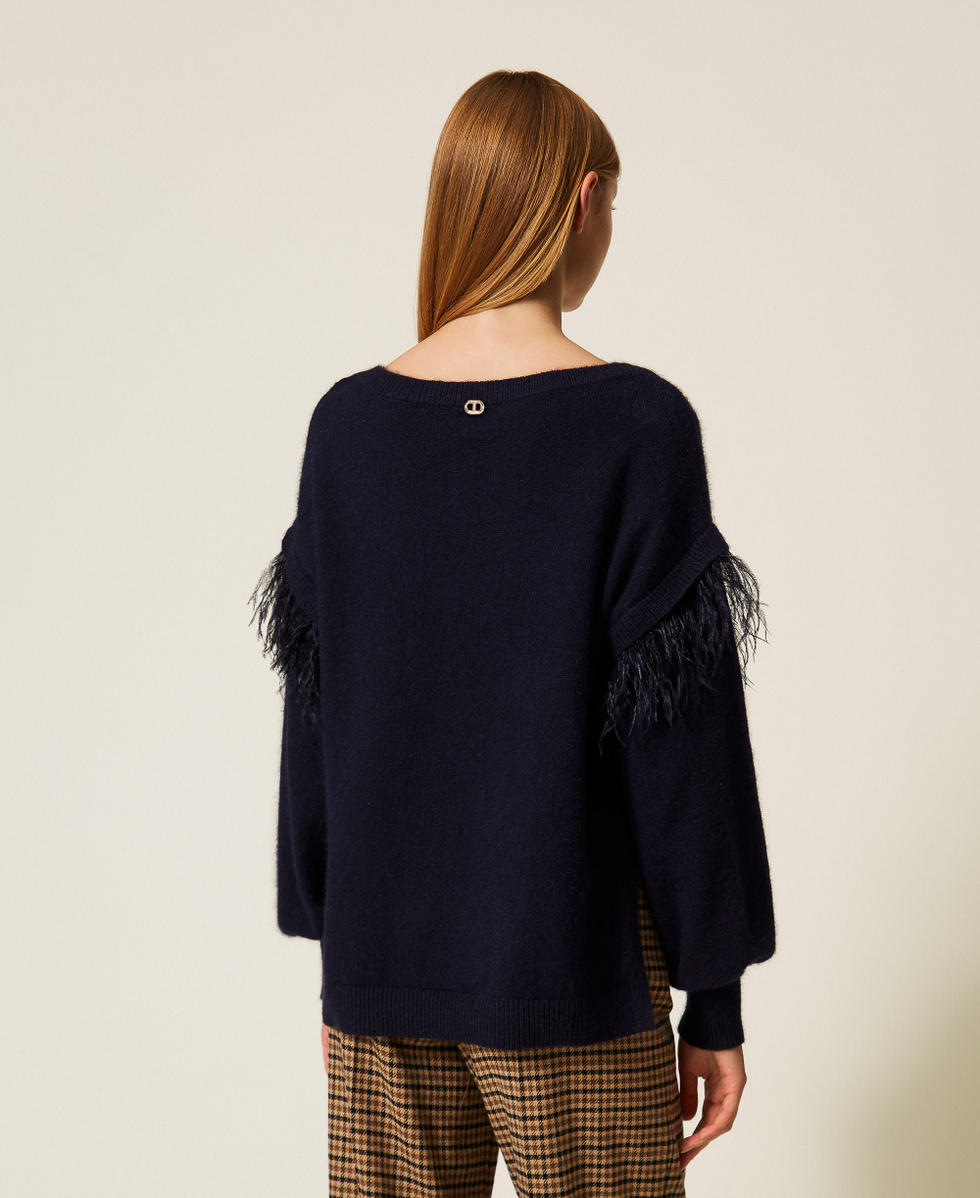 Angora blend jumper with feathers Classic Blue Woman 252TT3185_11956_03