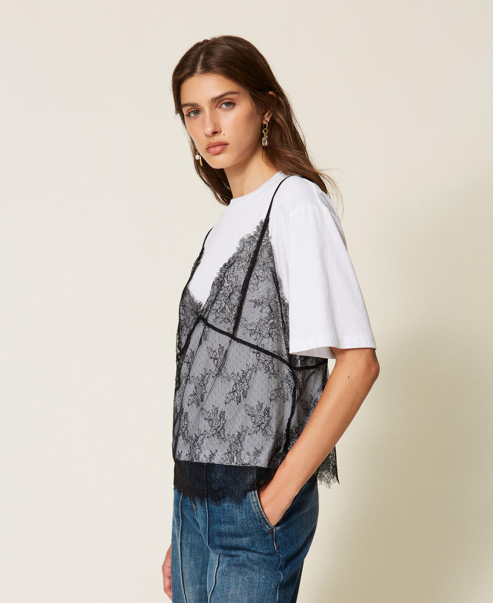T-shirt ras-du-cou et top en dentelle Bicolore Blanc &laquo;&thinsp;Lucent White&thinsp;&raquo;/Noir Femme 262TT2553_11341_02