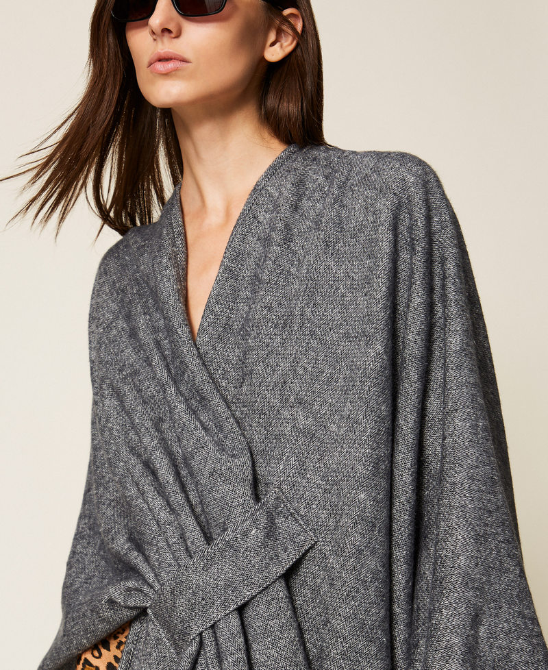 Wool cloth poncho with fringes Classic Blue Woman 252TO5040_11956_04