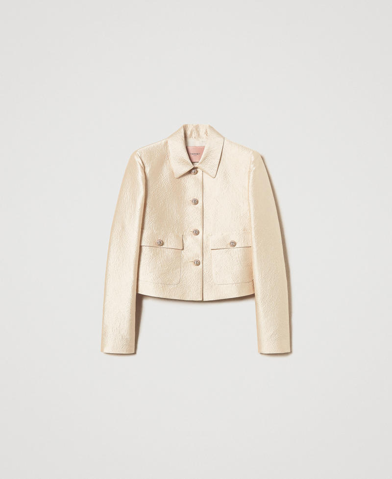 Short brocade jacquard jacket Light Gold Brocade Jacquard Woman 251TP2241_12205_S0