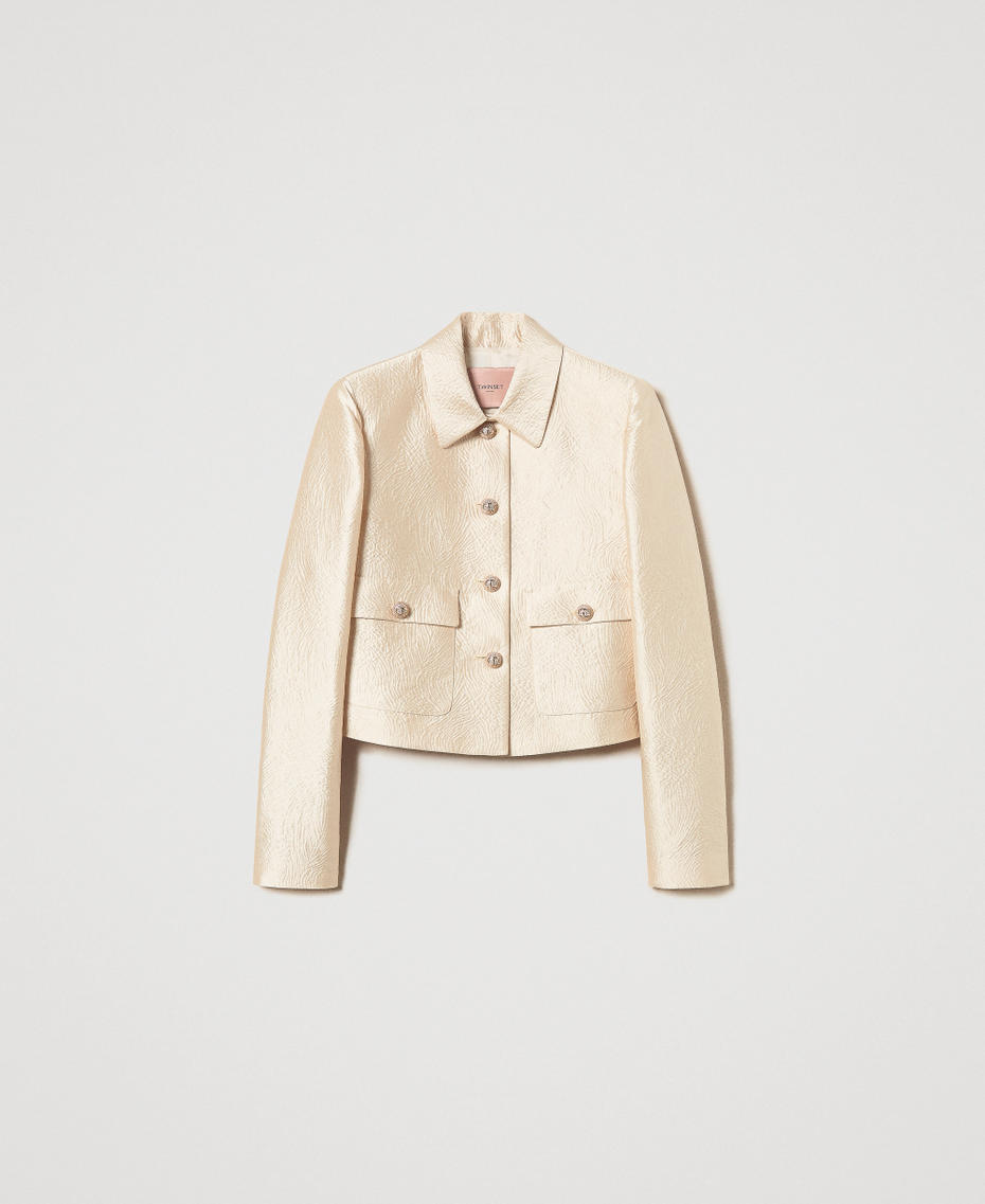 Short brocade jacquard jacket Light Gold Brocade Jacquard Woman 251TP2241_12205_S0