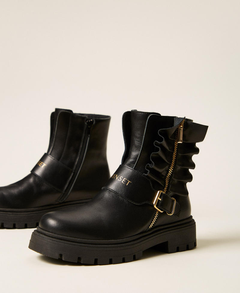Leather combat boots with gathering Black Girl 262GCJ018_00006_02