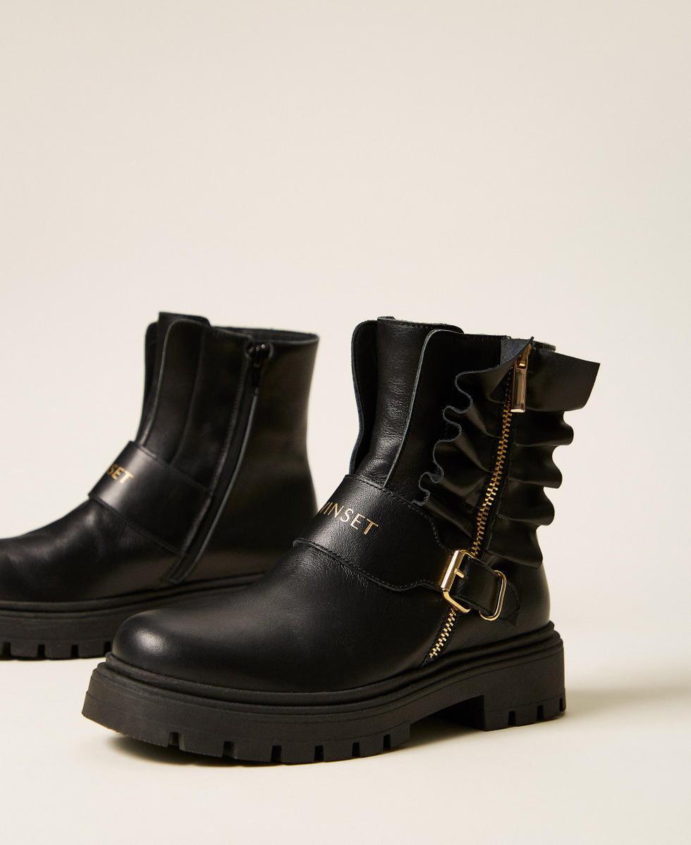 Leather combat boots with gathering Black Girl 262GCJ018_00006_02