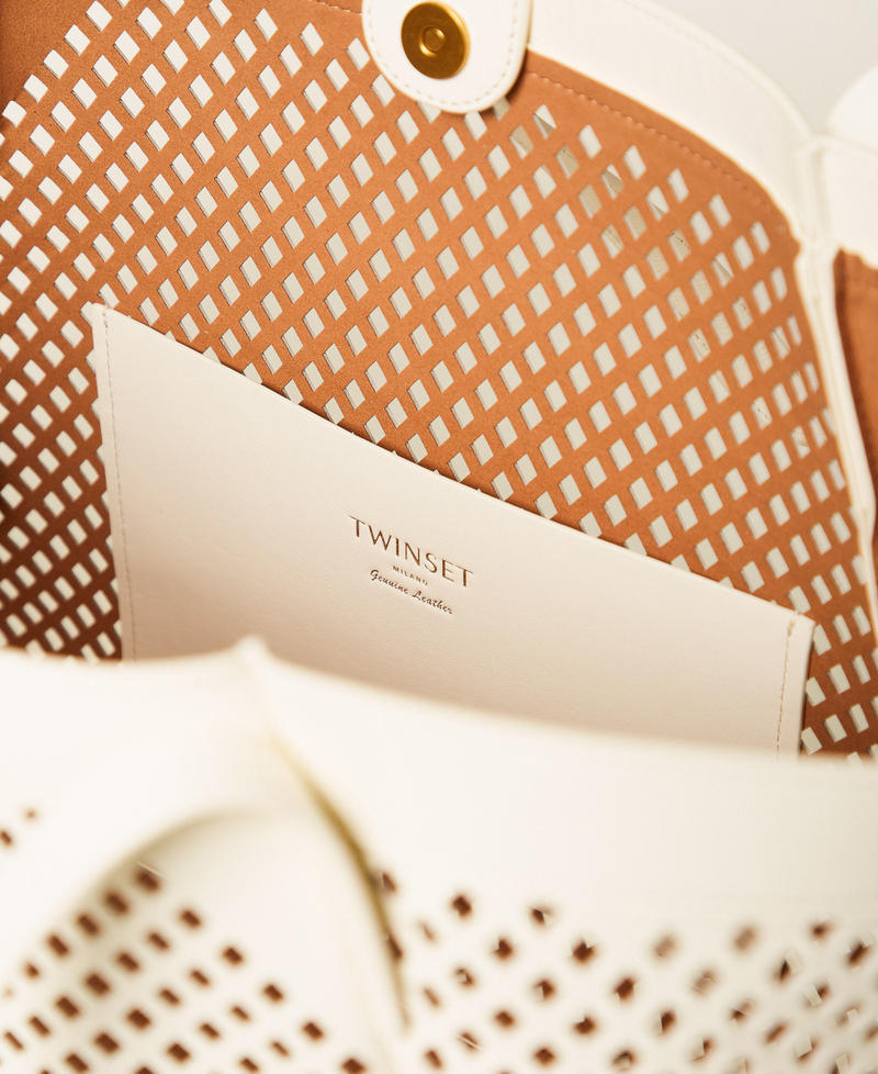 Mesh leather shopper bag Mother Of Pearl Woman 261TD8550_00059_04