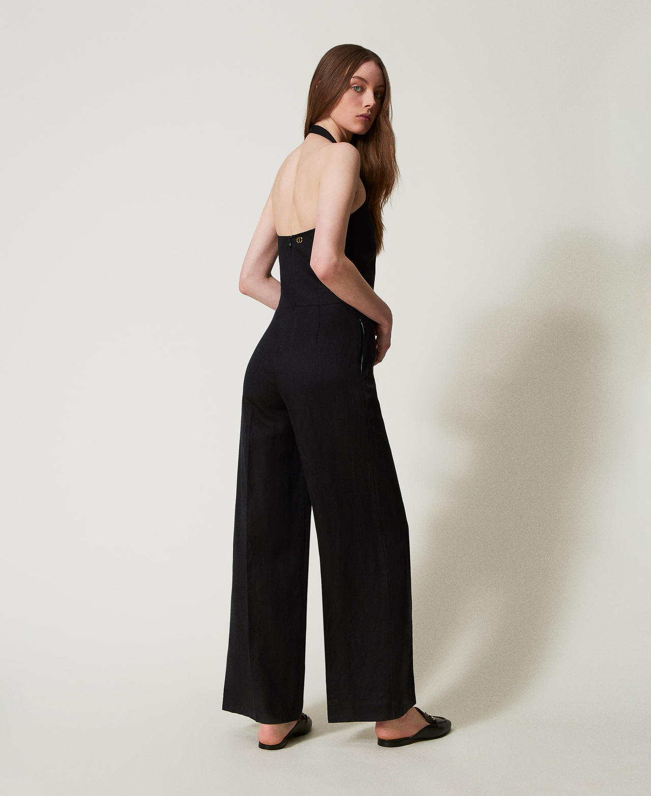 Long linen blend jumpsuit Black Woman 251TE2142_00006_03