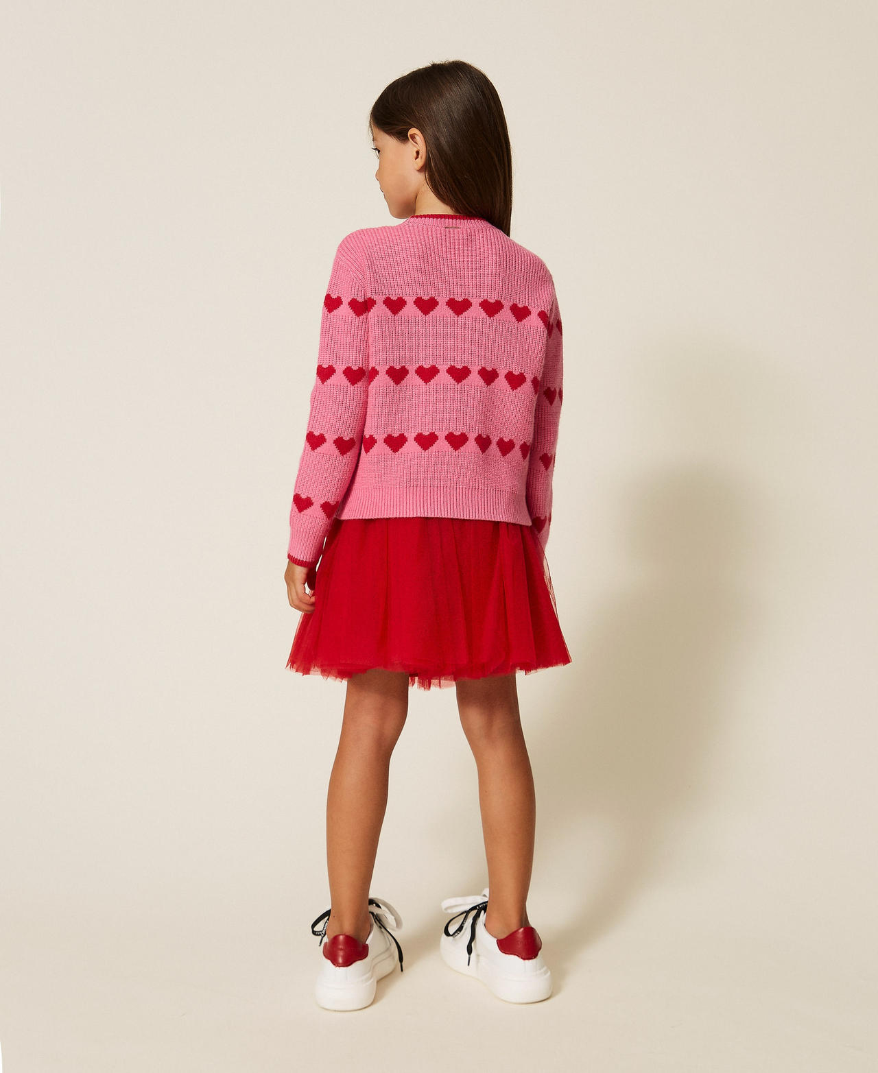Babypullover mit Jacquardherzen Zweifarbig Azaleenpink / "Magentarot" M&auml;dchen 262GB3030_13792_03