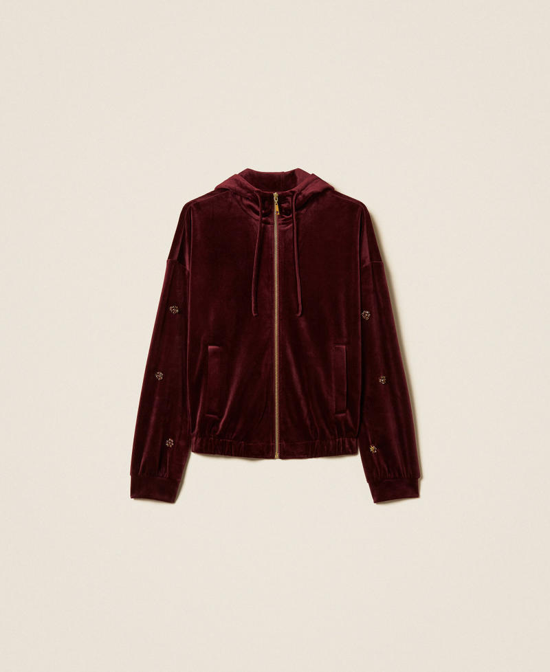 Chenille hoodie with embroidery Red Wine Woman 252LL2KDD_12818_S0