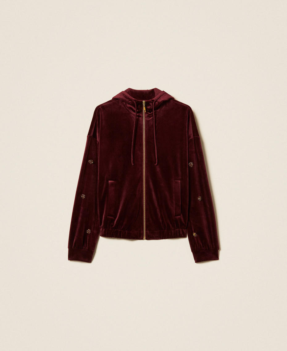 Chenille hoodie with embroidery Red Wine Woman 252LL2KDD_12818_S0
