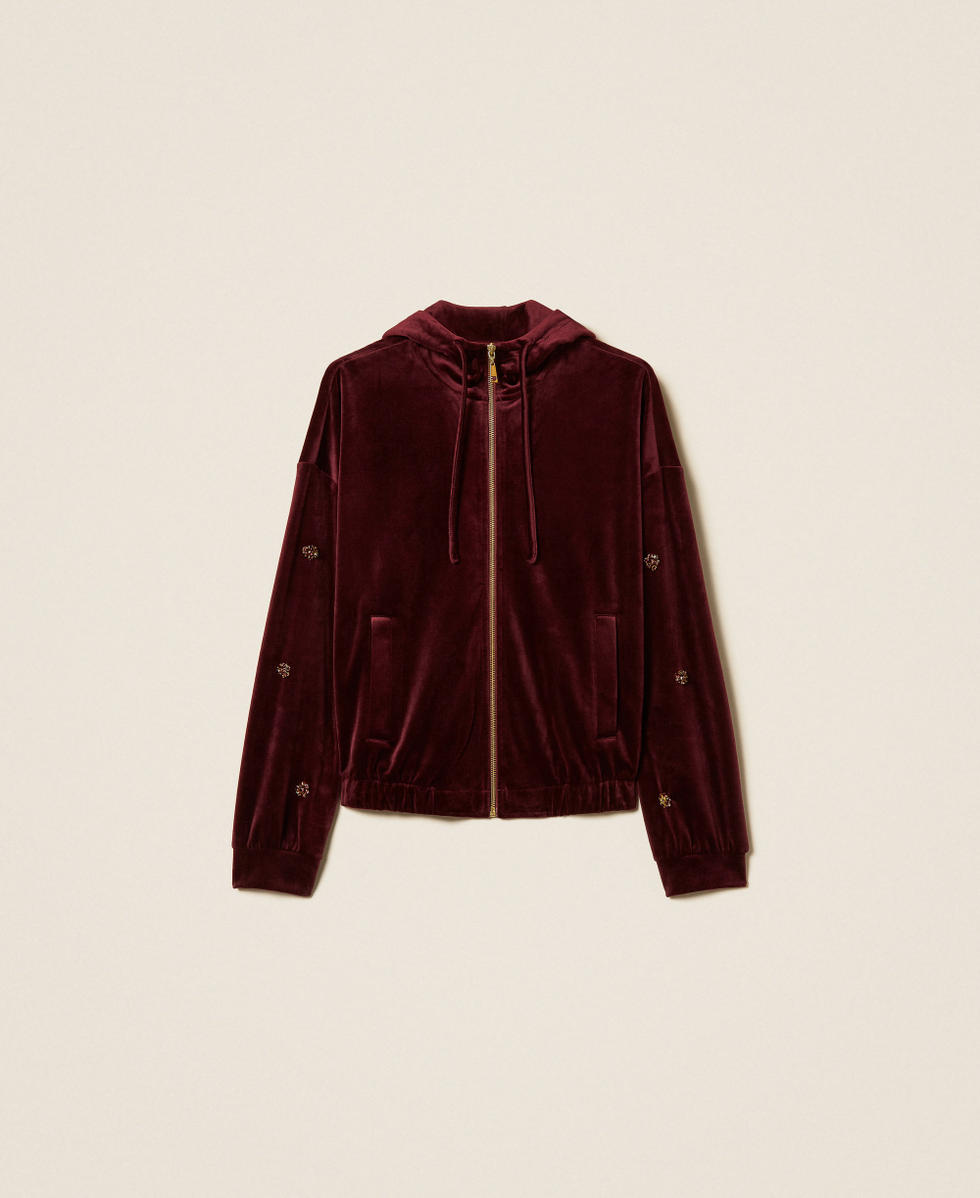 Chenille hoodie with embroidery Red Wine Woman 252LL2KDD_12818_S0