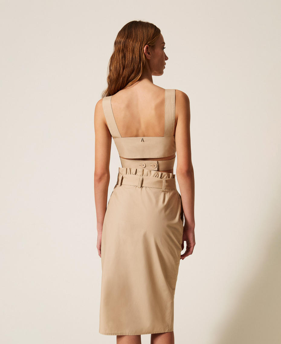 Recycled poplin midi skirt Safari Beige Woman 261AP208B_13191_03