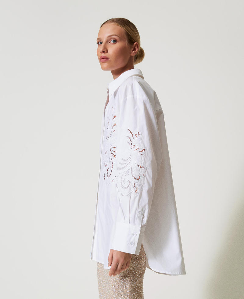 Camicia oversize in popeline con ricamo Bianco Donna 251TP2170_00001_02
