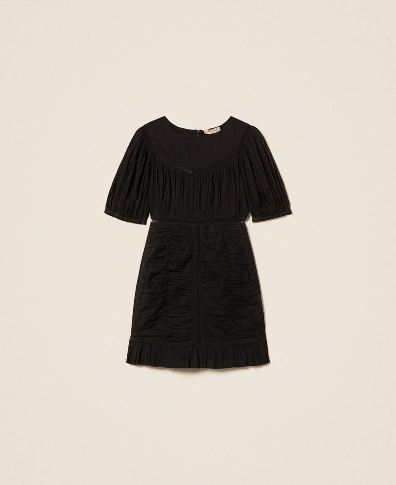 Short muslin dress with gathering Black Woman 261TT2330_00006_S0