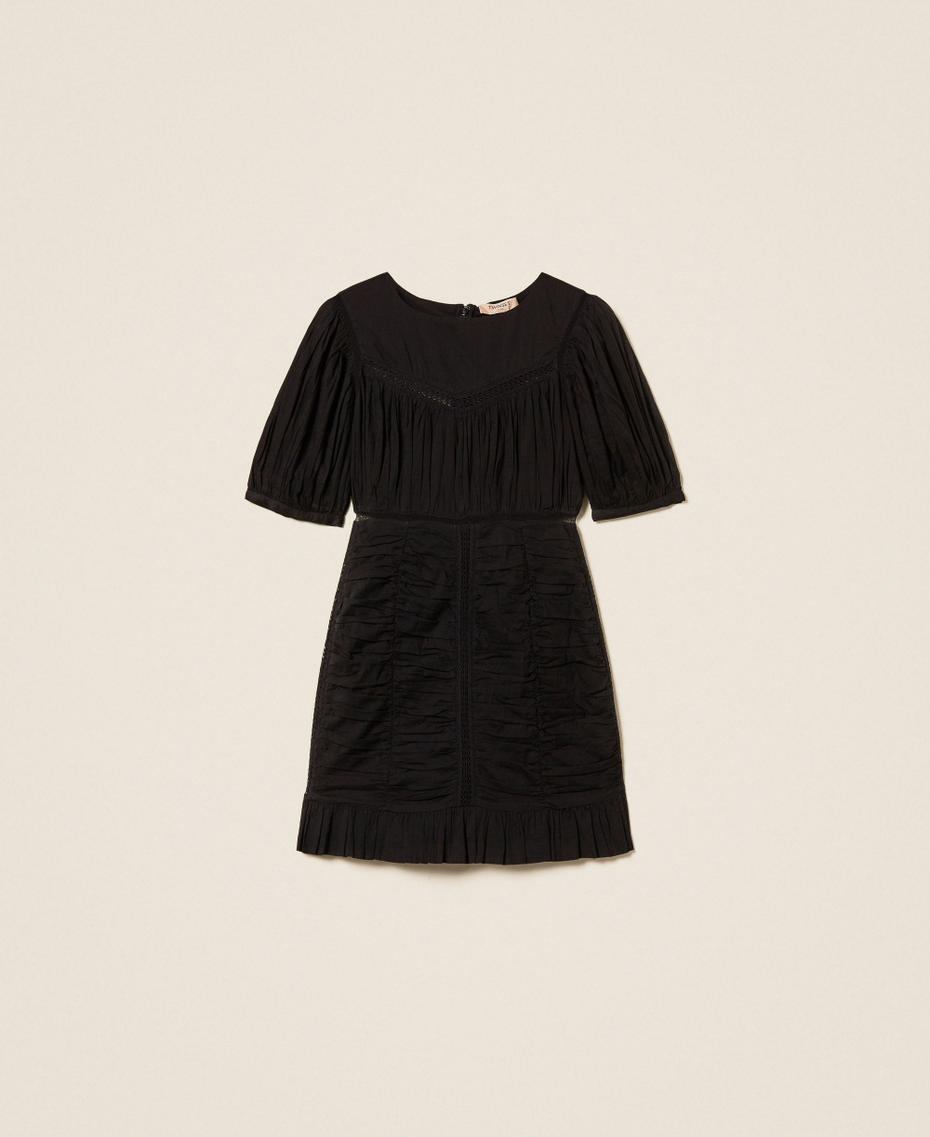Short muslin dress with gathering Black Woman 261TT2330_00006_S0