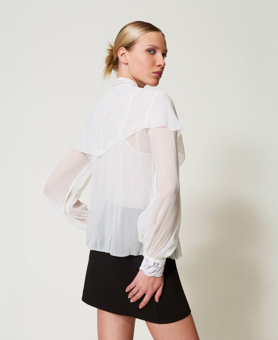 Georgette blouse with flounces and lace White Snow Woman 251TP2741_00282_03