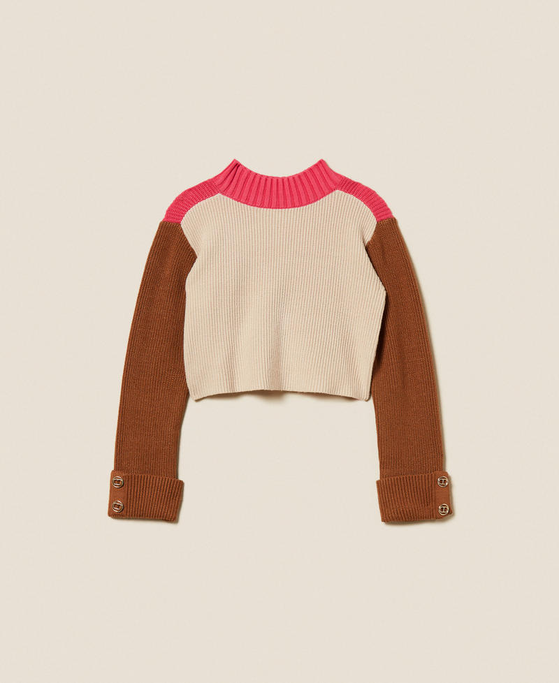 Colour block turtleneck jumper Multicolour Biscuit Beige/Camel/Candy Rose Girl 252GJ3060_12734_S0