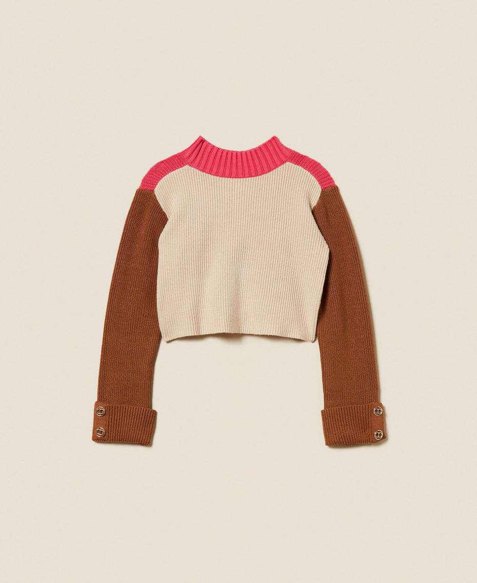 Colour block turtleneck jumper Multicolour Biscuit Beige/Camel/Candy Rose Girl 252GJ3060_12734_S0
