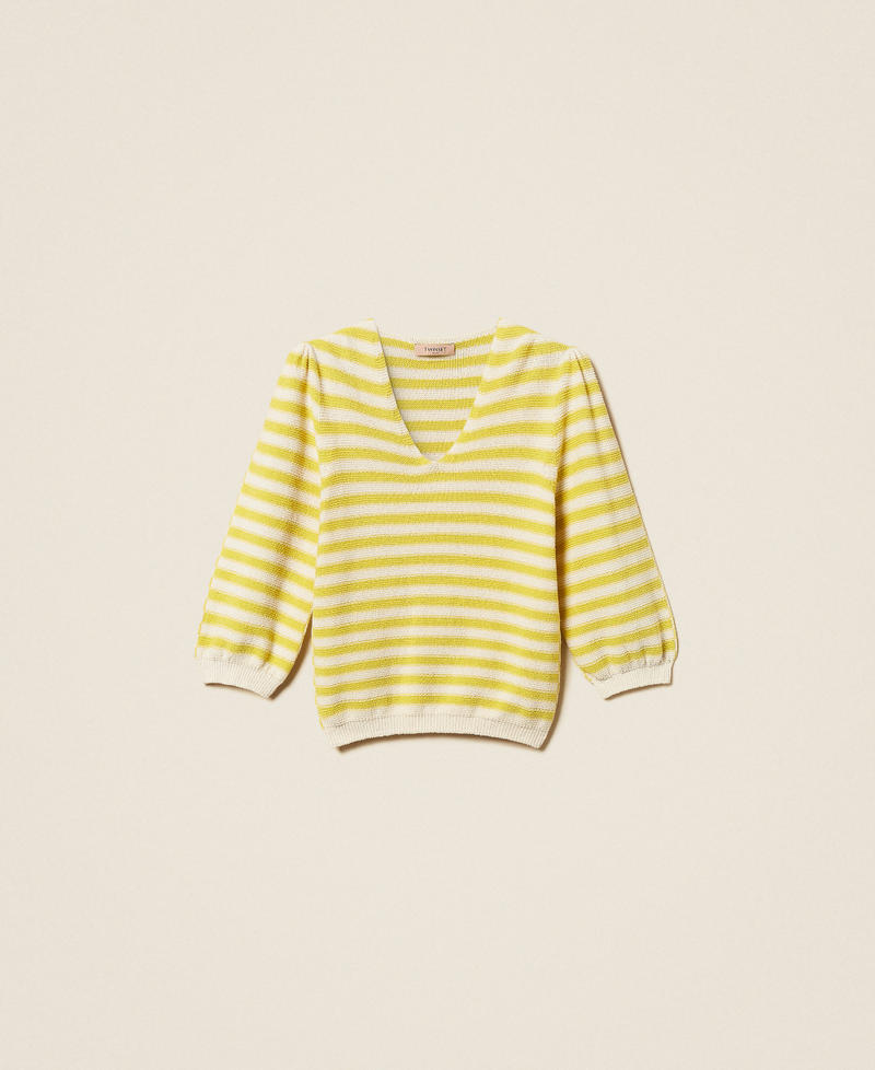Two-tone striped seamless jumper Parchment Beige/Limeade Yellow Stripes Woman 261TP3220_13381_S0