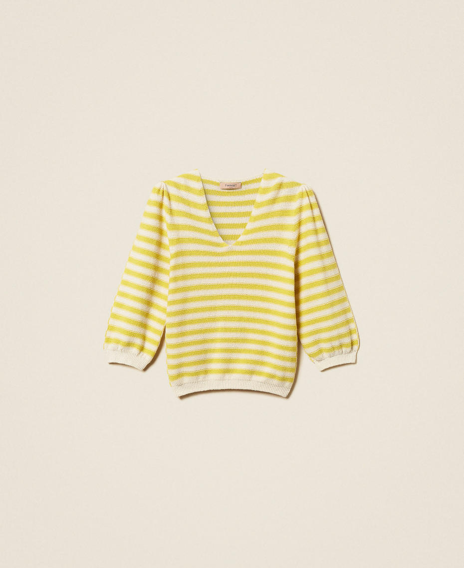Two-tone striped seamless jumper Parchment Beige/Limeade Yellow Stripes Woman 261TP3220_13381_S0