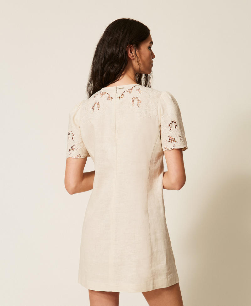 Short linen blend dress with embroidery Mother Of Pearl Woman 261TP2310_00059_03