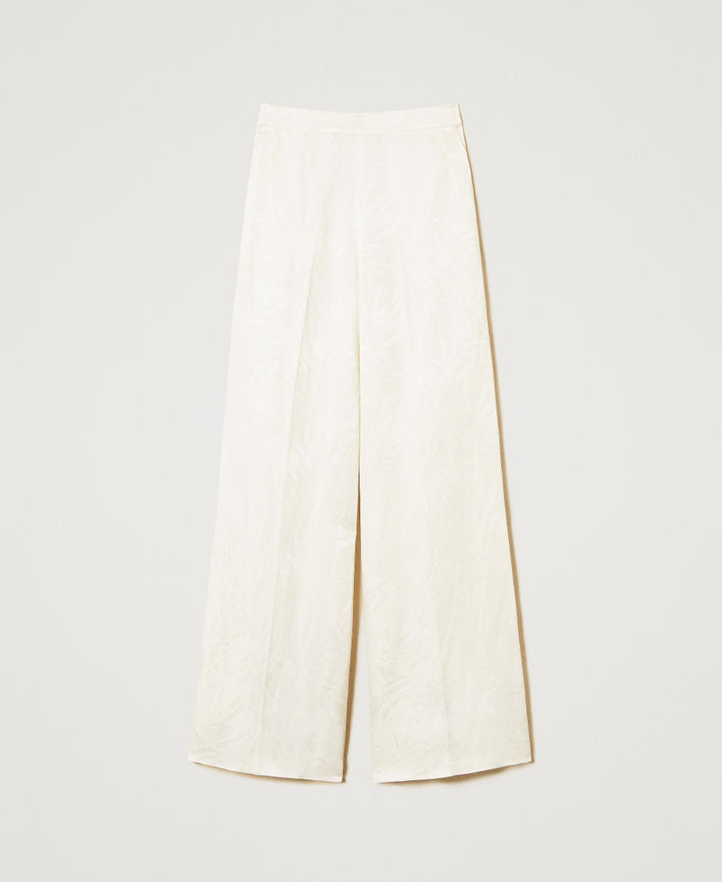 Palazzo trousers in jacquard satin White Snow Woman 251TT2172_00282_S0