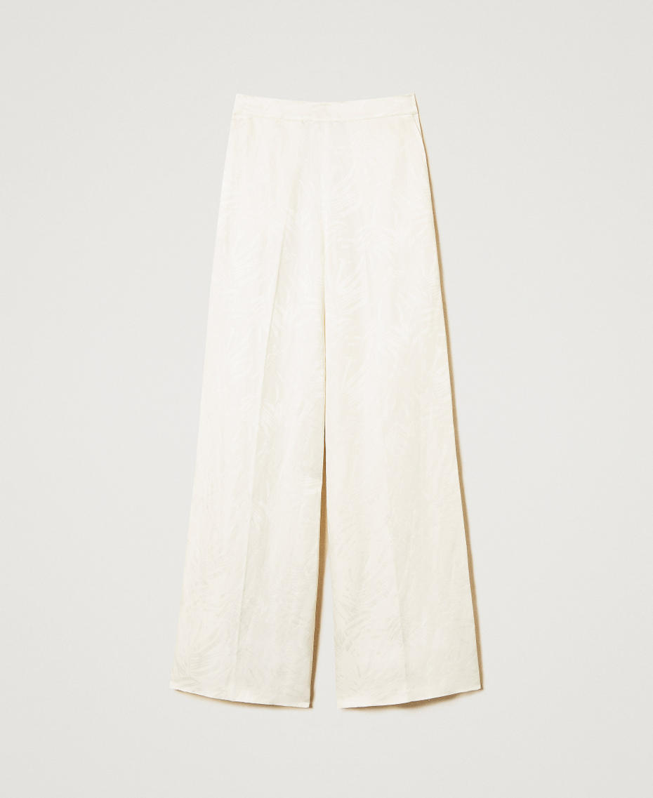 Palazzo trousers in jacquard satin White Snow Woman 251TT2172_00282_S0