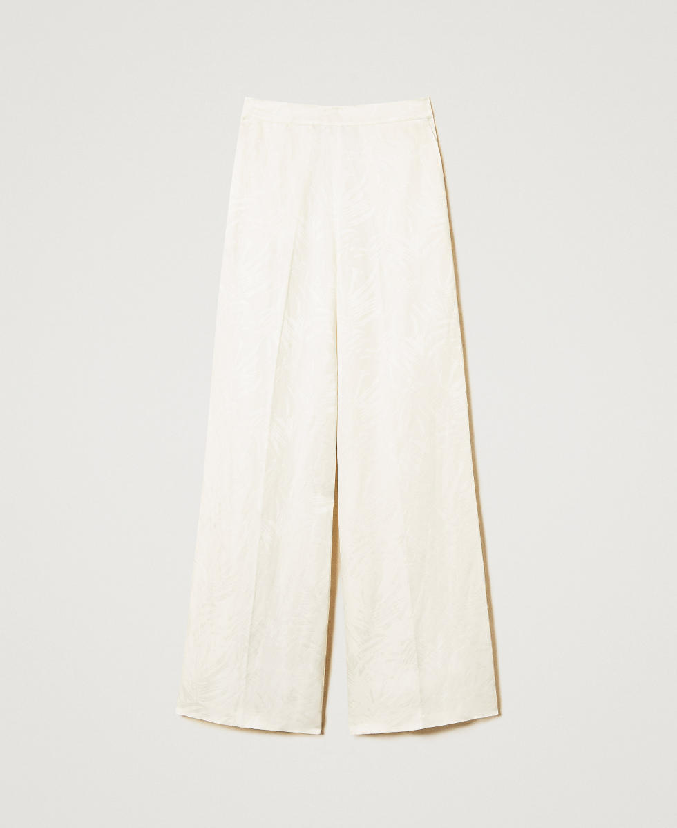 Palazzo trousers in jacquard satin White Snow Woman 251TT2172_00282_S0
