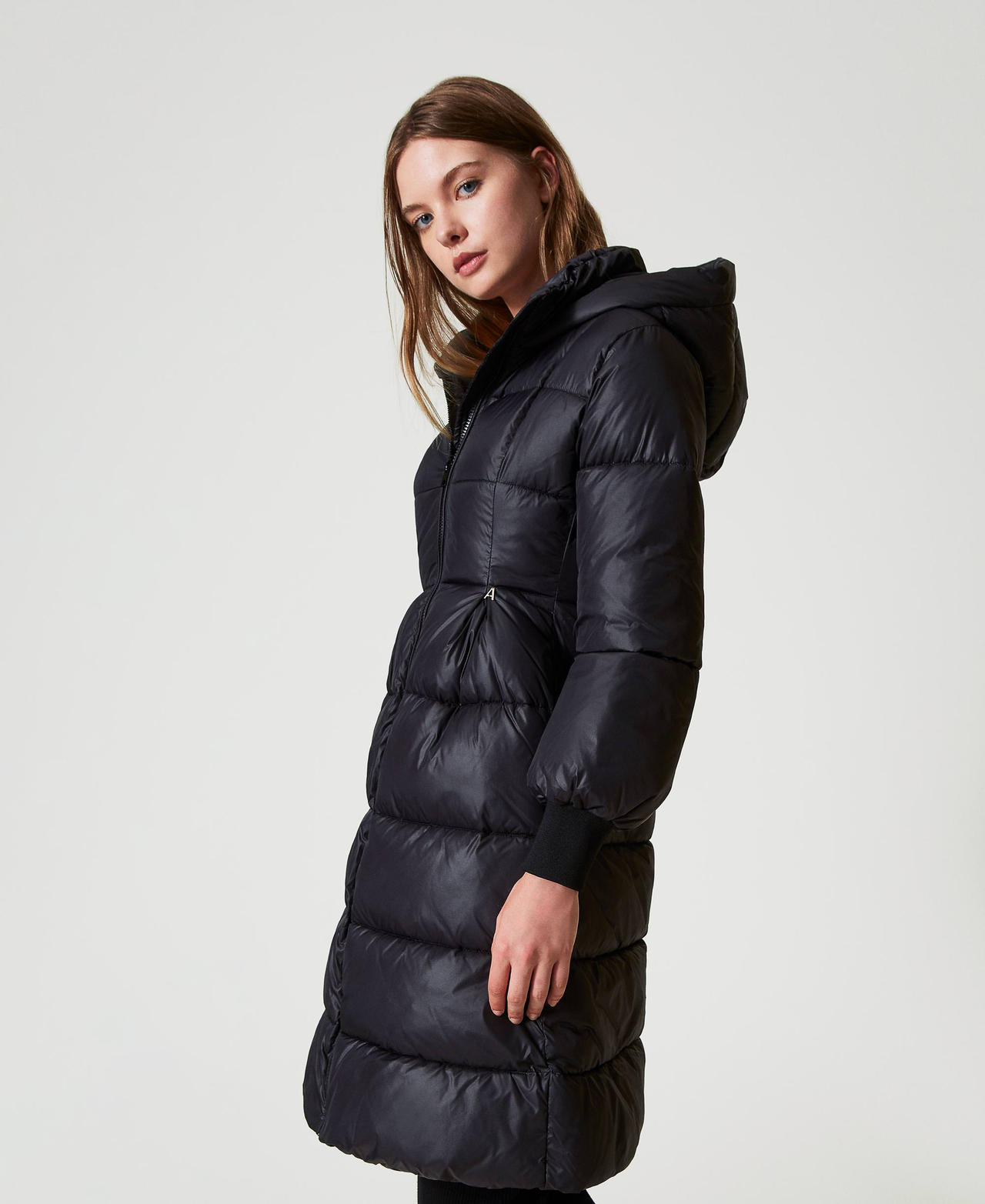 Long puffer jacket with hood Black Woman 242AT2010_00006_02
