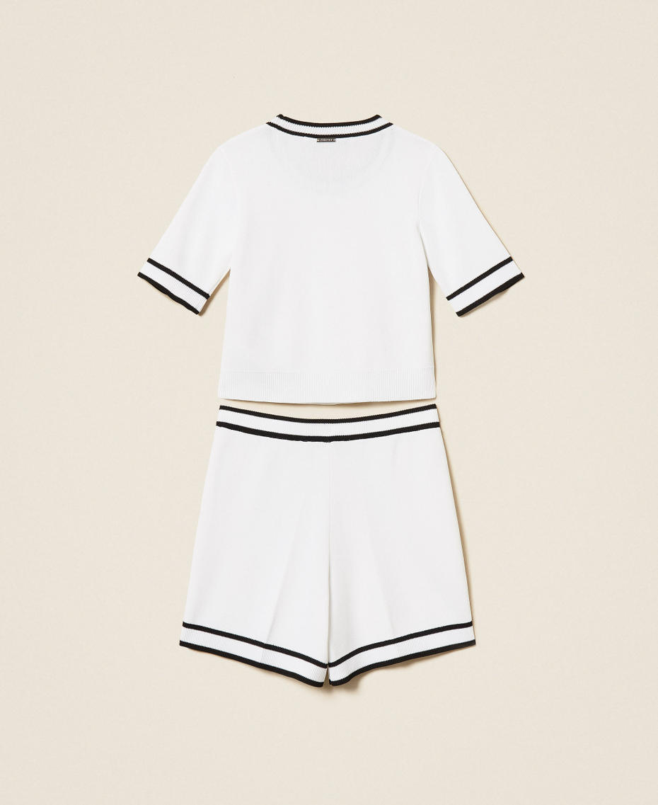 Pullover und Shorts aus Strick mit B&uuml;ndchen Zweifarbig Off White/Schwarz M&auml;dchen 261GJ3070_13203_S1