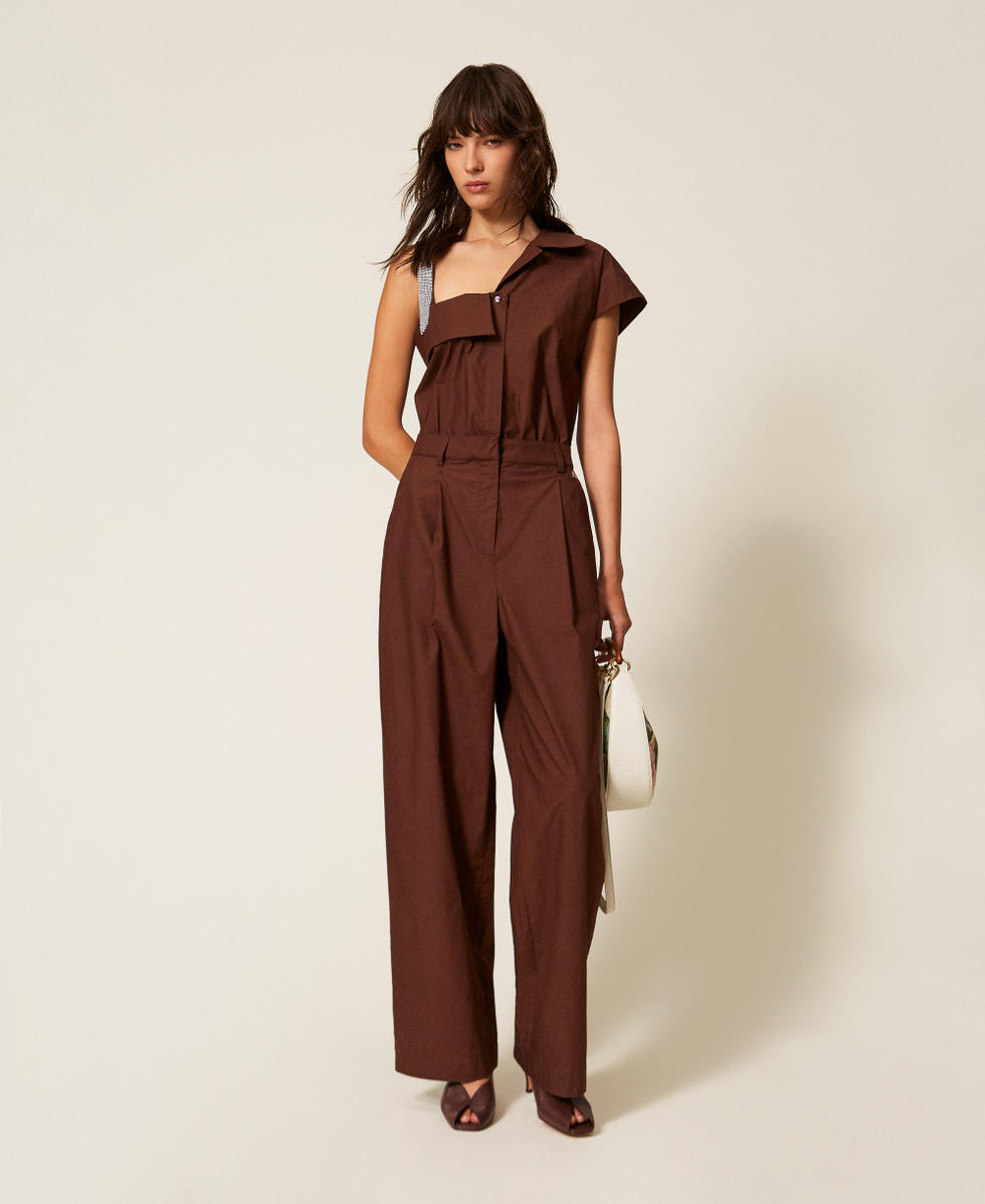 Recycled poplin one shoulder jumpsuit Chocolate Lab Woman 261AP2087_10780_01