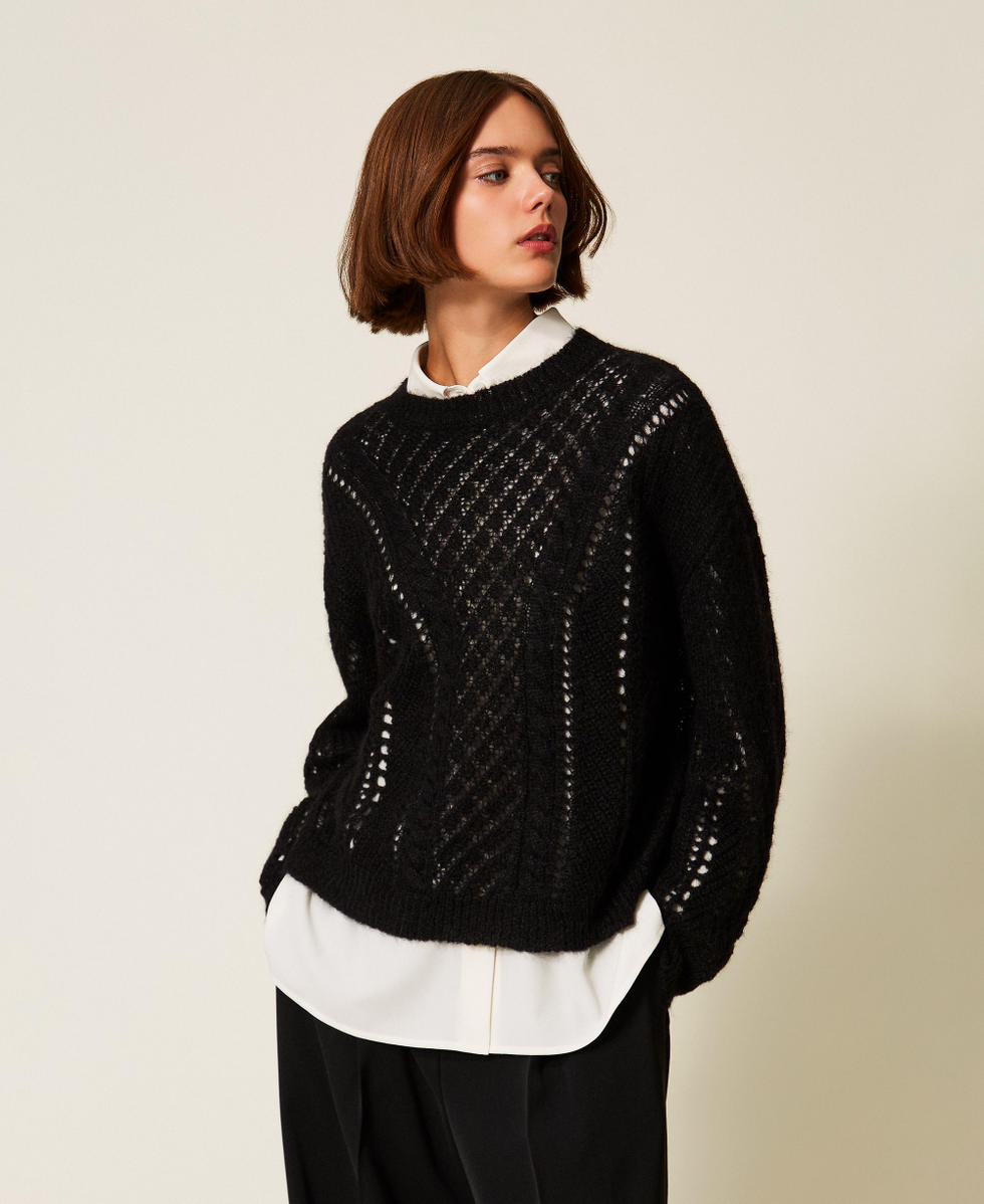 Mohair blend open work jumper Woman, Black | TWINSET Milano