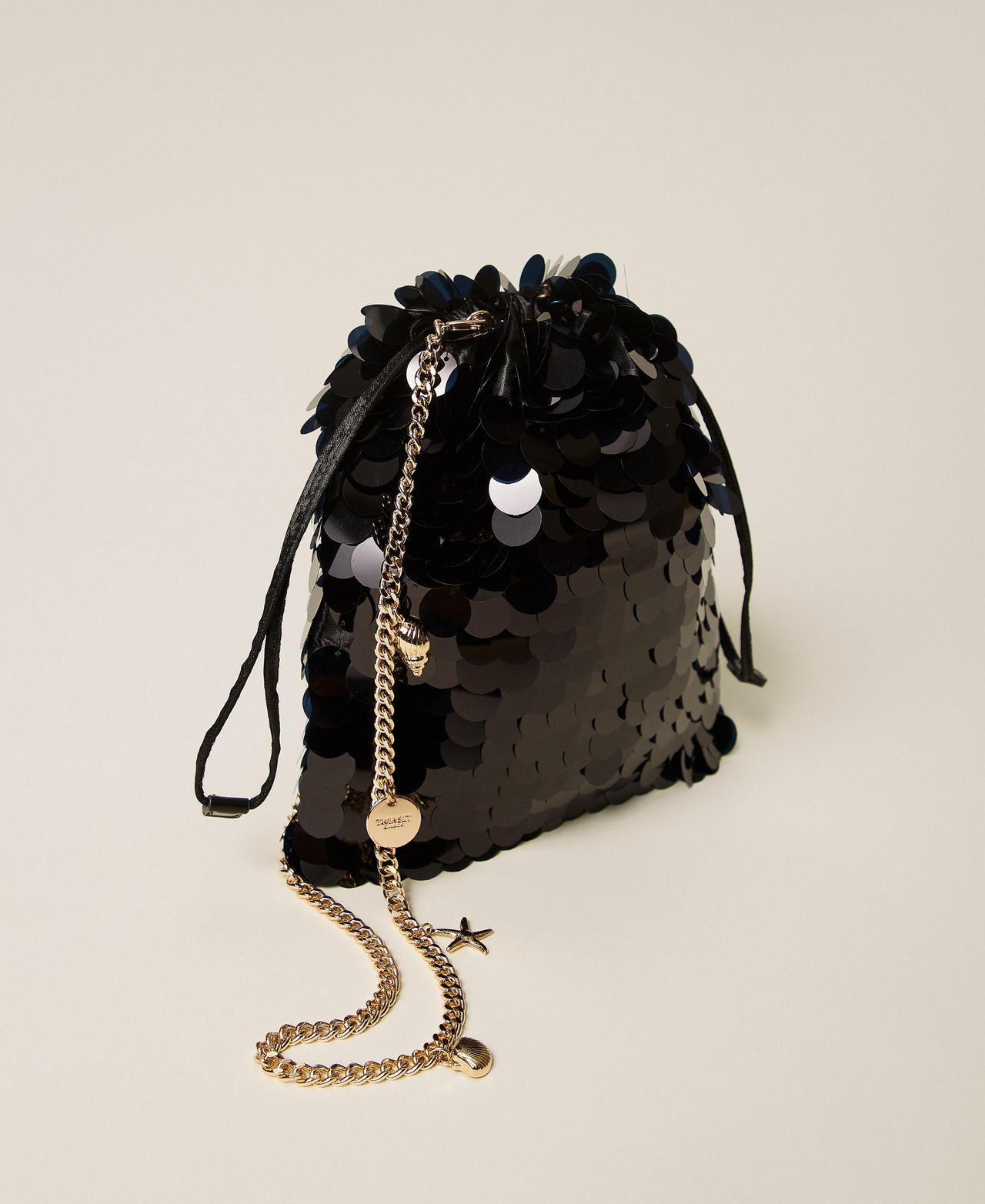 Satin clutch with sequins Black Woman 261TL8020_00006_02