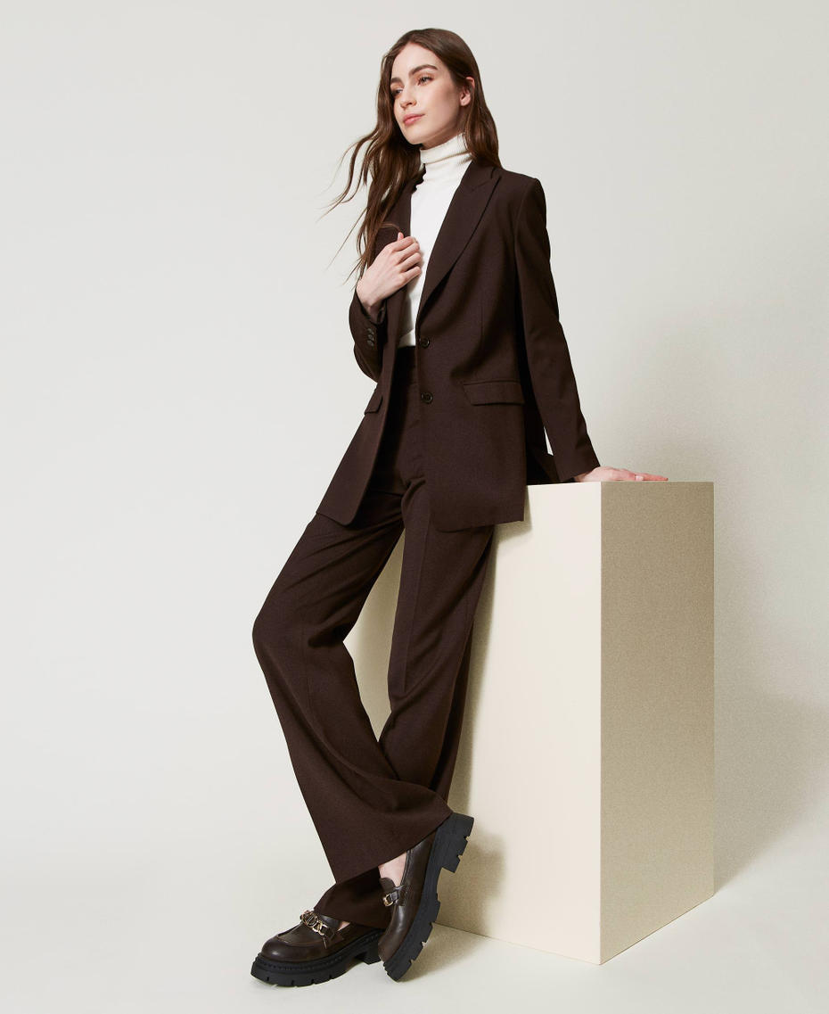 Loafers with Oval T clasp Coffee Chocolate Woman 242TGT114_11946_S0