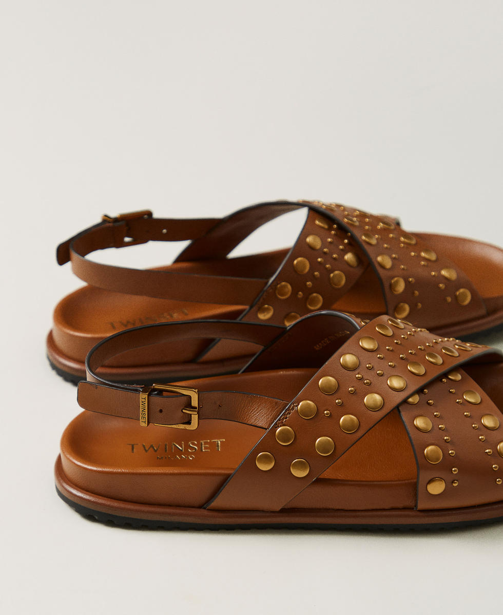 Leather sandals with studs Leather Brown Woman 251TGT070_00057_03