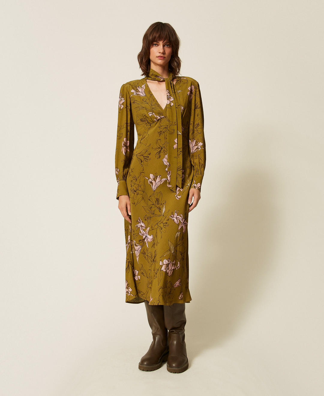 Robe midi en crêpe de Chine floral
