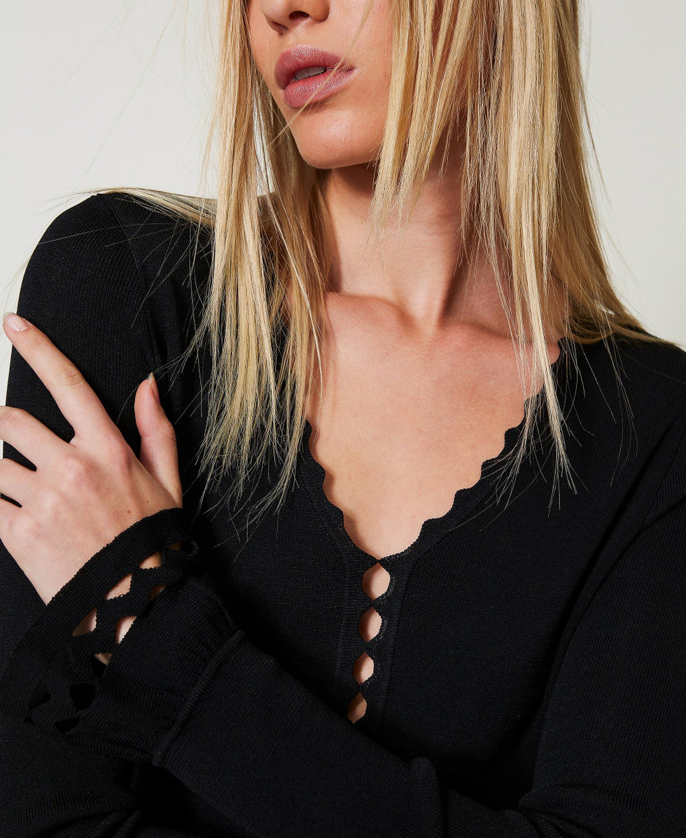 Knit bodysuit with geometric pattern Black Woman 251TP3052_00006_04