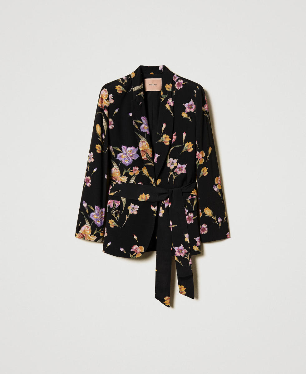 Giacca in cr&ecirc;pe de Chine a fiori Stampa Iris Multicolor / Black Donna 251TP2778_12328_S0