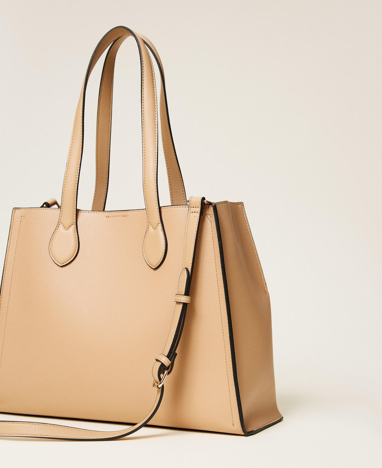 Borsa shopper con logo Bicolor Beige Canapa / Cuoio Donna 262TB7100_13811_03