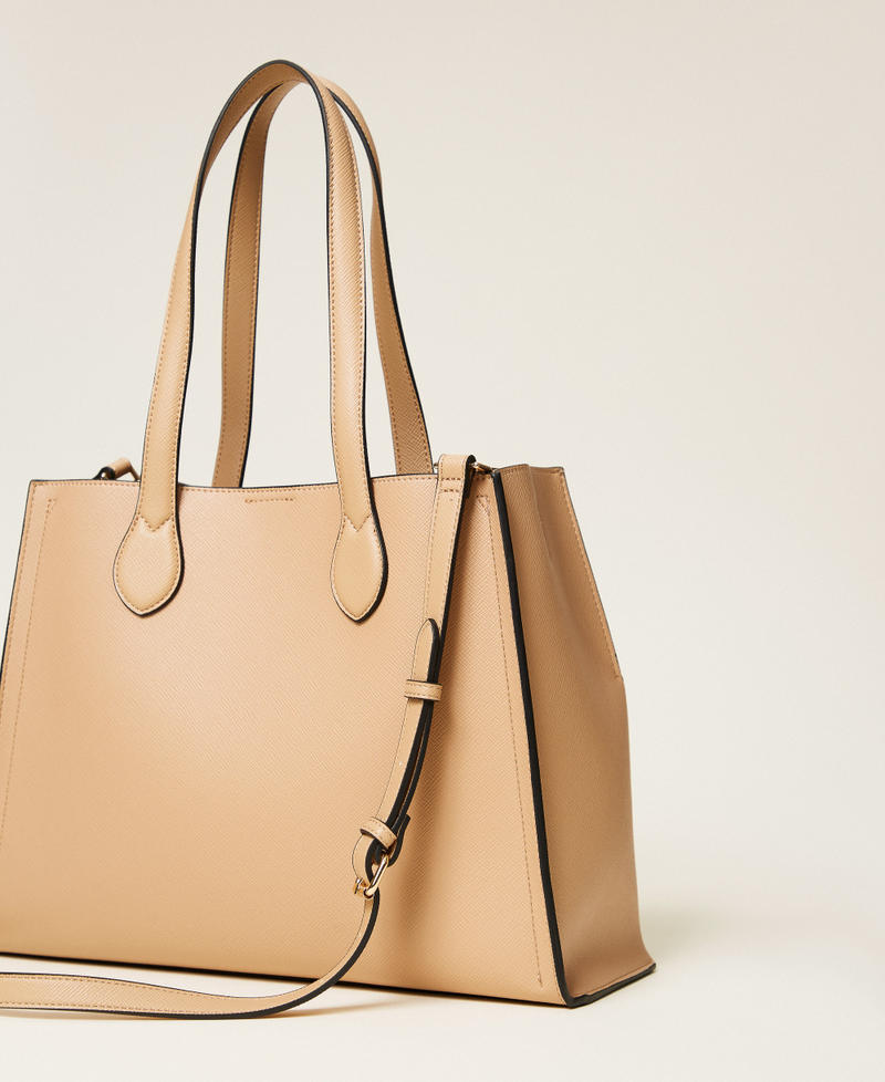 Borsa shopper con logo Bicolor Beige Canapa / Cuoio Donna 262TB7100_13811_03