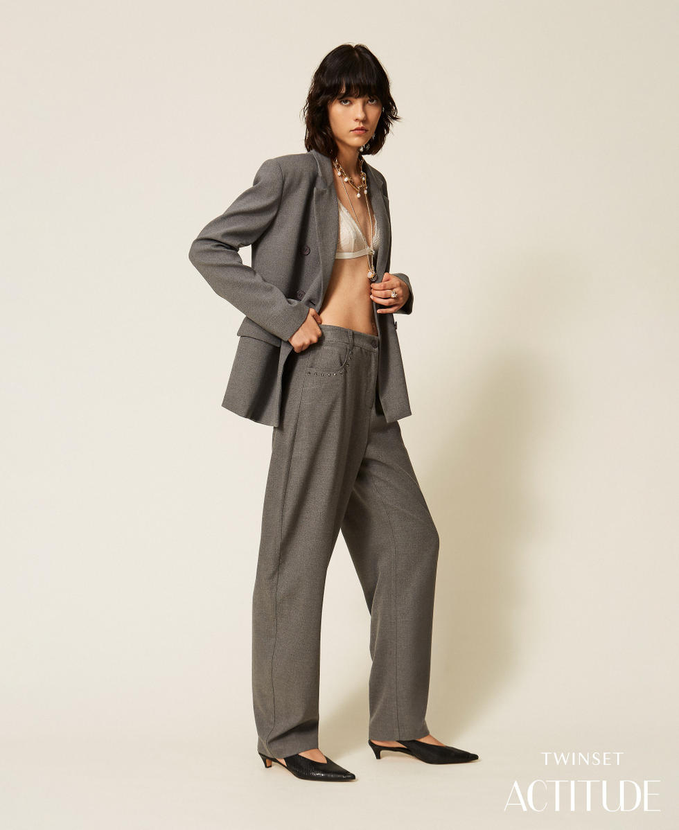 Pantalones abullonados de franela Gris Medio Jaspeado Mujer 262AT2211_12838_PA