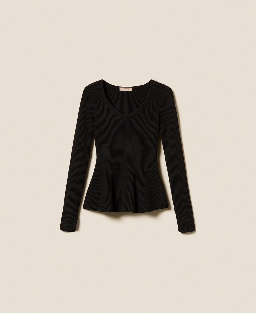 Jersey ce&ntilde;ido acanalado Negro Mujer 252TT3141_00006_S0