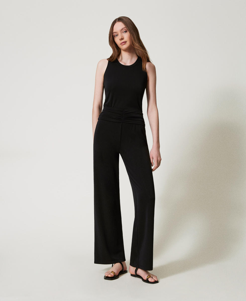 Pantalon palazzo avec drap&eacute; Noir Femme 251LB2HCC_00006_01