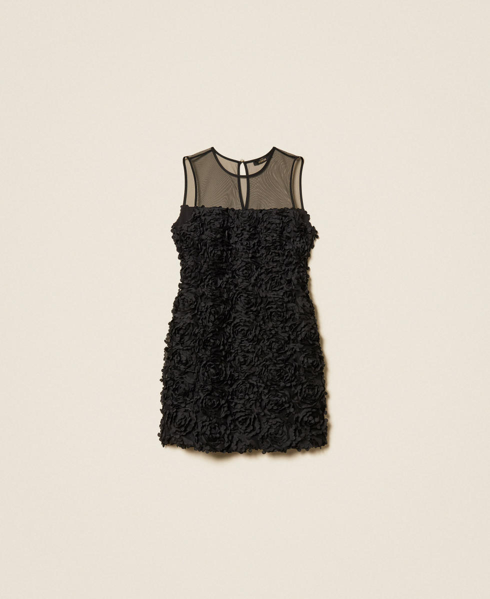 Abito corto in tulle con fiori Nero Donna 261AP2230_00006_S0