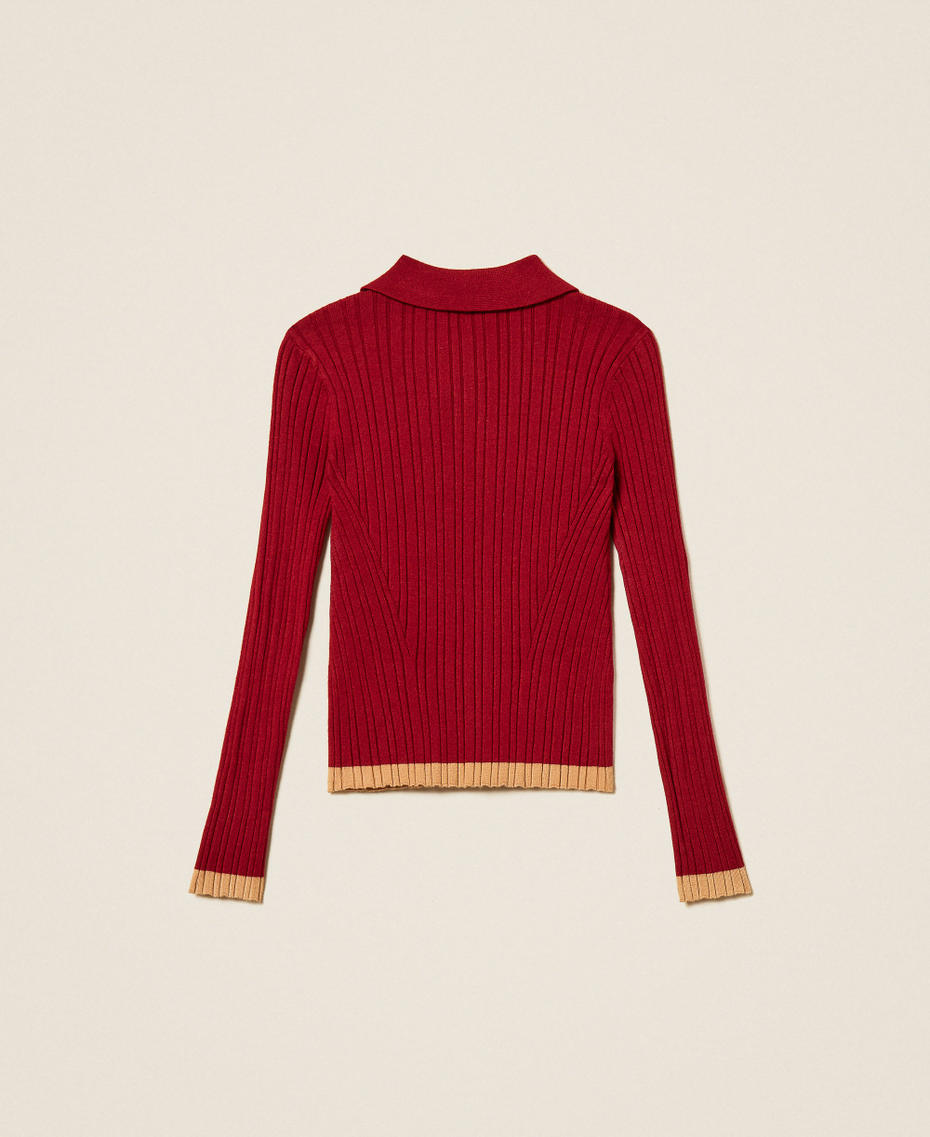 Ribbed polo jumper with contrasting details Two-tone Red Ruby/"Iced Coffee" Brown Girl 262GJ3010_13767_S1