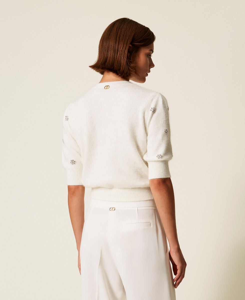 Pull en angora m&eacute;lang&eacute; avec broderie Blanc Neige Femme 252TT3181_00282_03